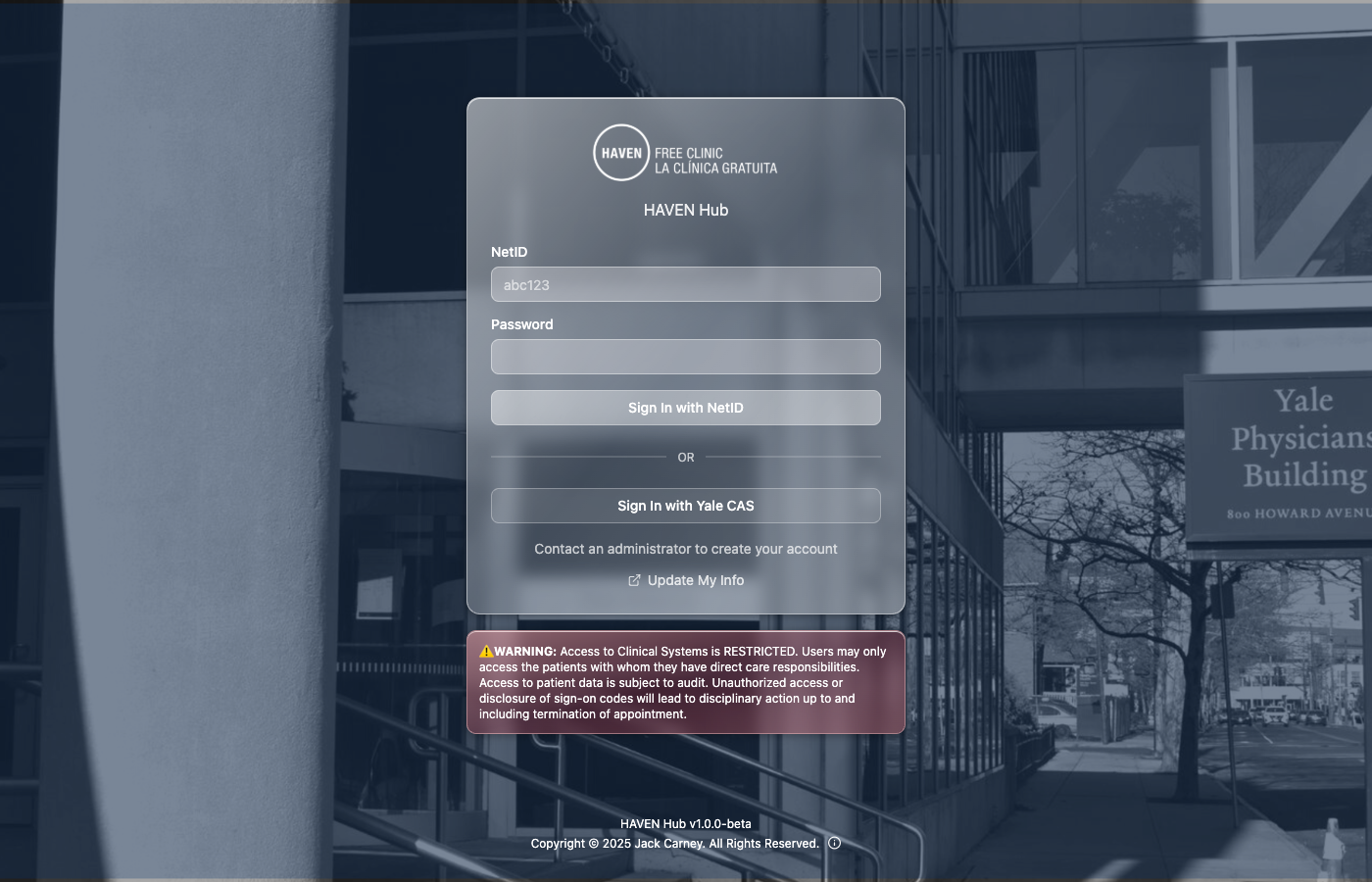 Screenshot of Haven Free Clinic Hub
